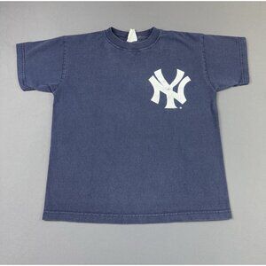 Rare Vintage Y2K New York Yankees Derek Jeter Youth Large Navy Blue Shirt Fade